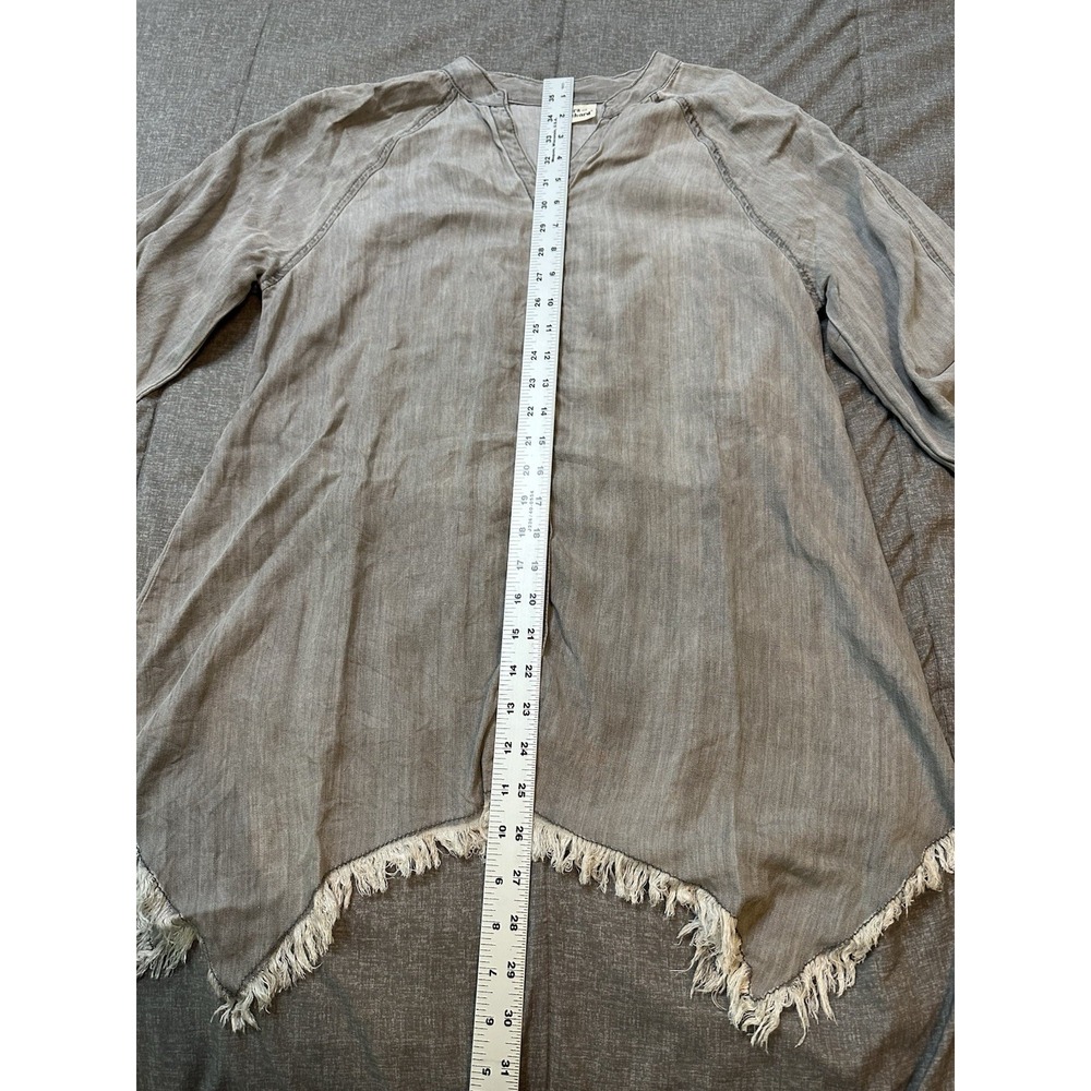 Hester Orchard Raw Sharkbite Hem 100% Tencel Fringe Womens Tunic Top S Boho Art - Picture 3 of 6